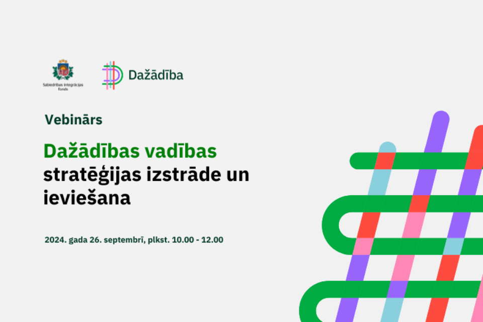 Plakāts par vebināru Dažādības vadības stratēģijas izstrāde un ieviešana